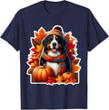 Autumn Fall Bernese Mountain Dog Pumpkin Leaves Owner Lover T-Shirt - Navy Blue