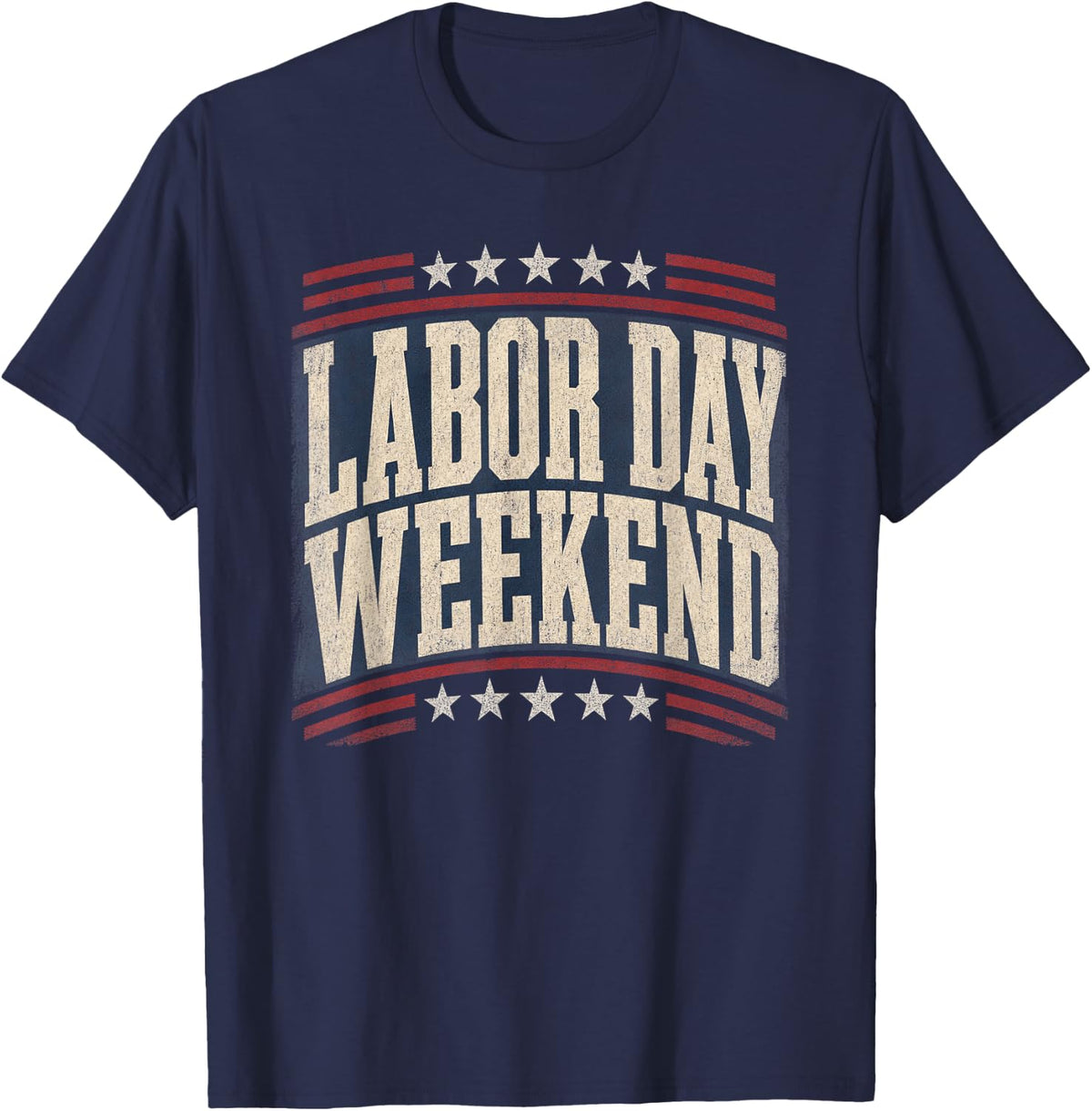 Labor Day Weekend Vintage Patriotic Stars Design T-Shirt - Navy Blue