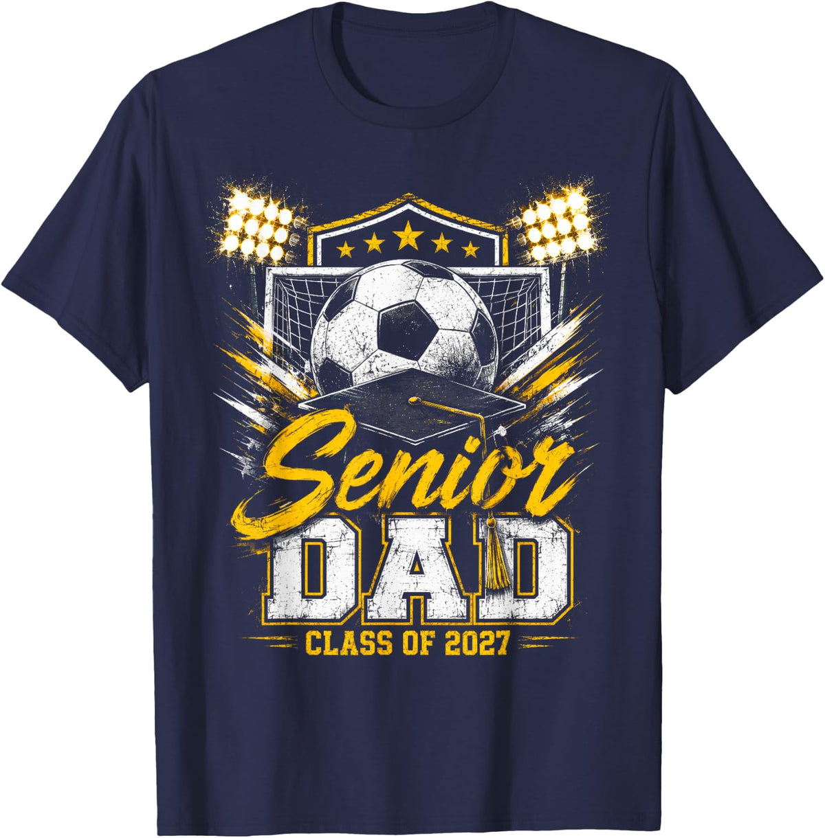 Senior Dad Class of 2027 Soccer Ball Graduation Vintage T-Shirt - Navy Blue