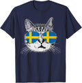 Swedish Sweden Flag Country Roots Cat Lover Pride Gift T-Shirt - Navy Blue