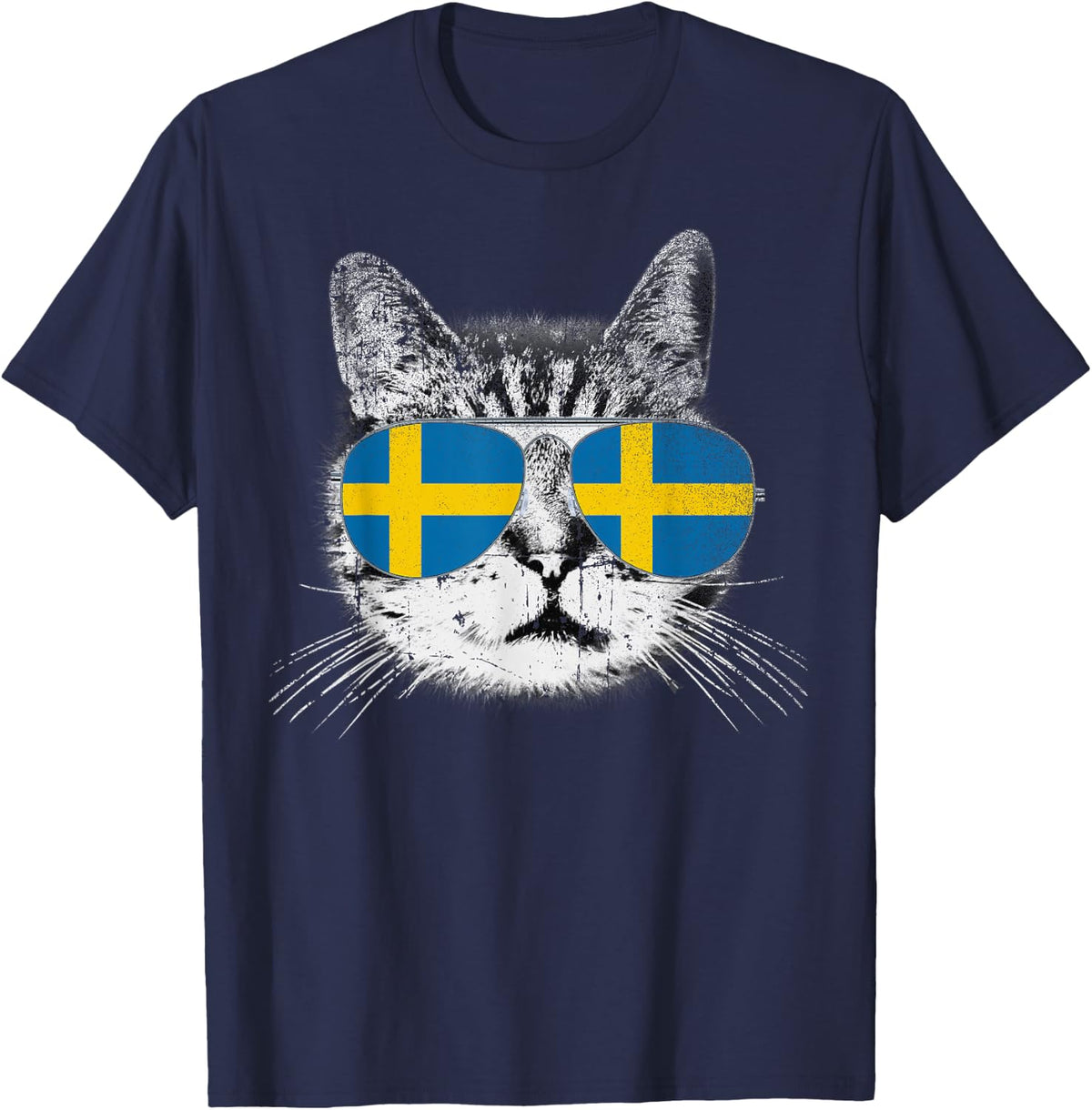 Swedish Sweden Flag Country Roots Cat Lover Pride Gift T-Shirt - Navy Blue