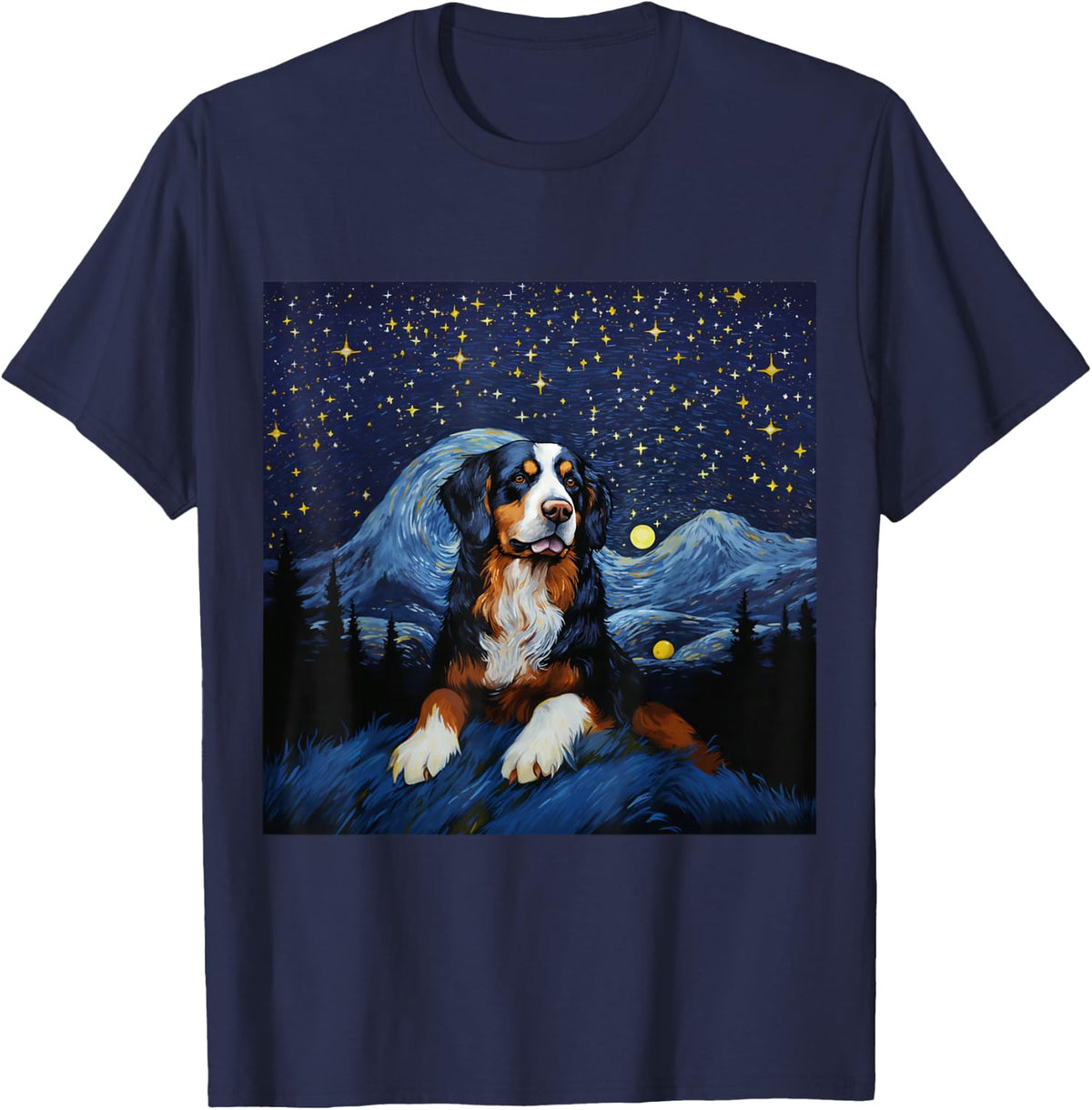 Bernese Mountain Dog Starry Night - Bernese Mountain Dog T-Shirt - Navy Blue