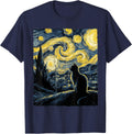 Cat Starry Night Van Gogh Gift For Cat Lover Cat Mom Cat Dad T-Shirt - Navy Blue