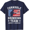 Patriotic Funny Cornhole Drinking Team Sinking and Drinking T-Shirt - Navy Blue