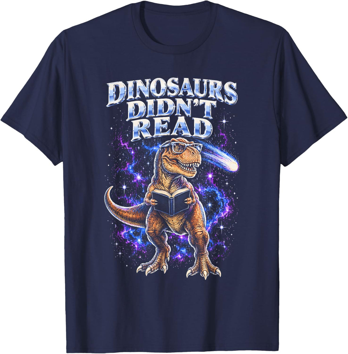 Dinosaurs Didnt Read Bootleg Trex Book Lover T-Shirt - Navy Blue