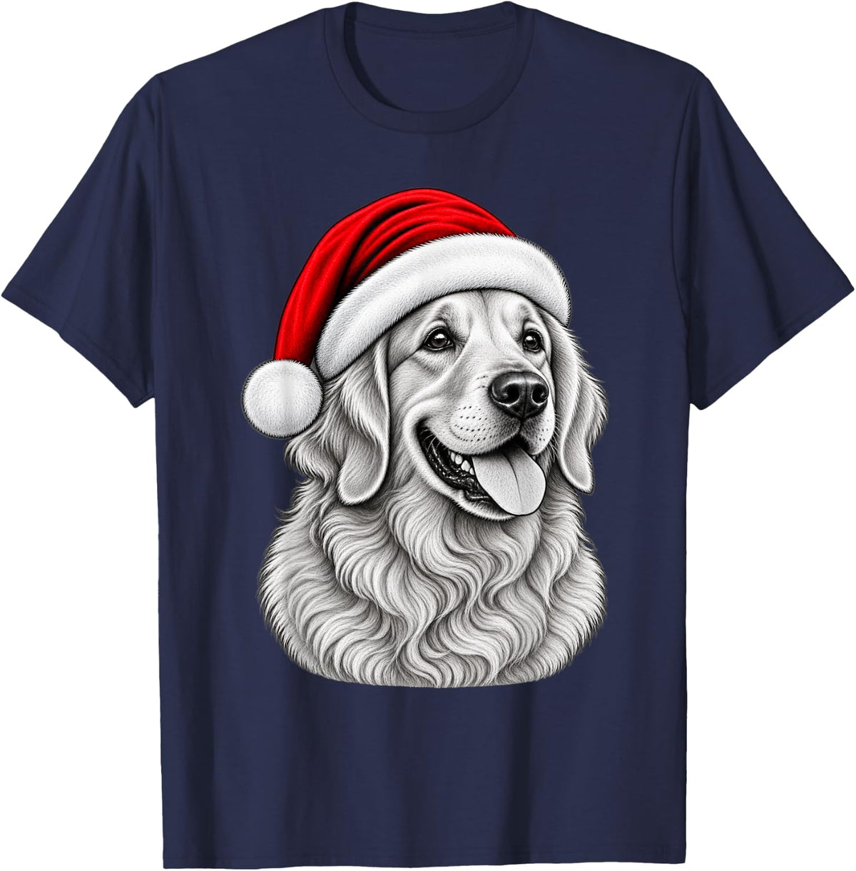 Christmas Santa Hat Goldendoodle Cute Pet Dog Xmas T-Shirt - Navy Blue