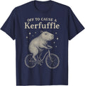 Off to Cause A Kerfuffle Capybara Bicycle Chaos T-Shirt - Navy Blue
