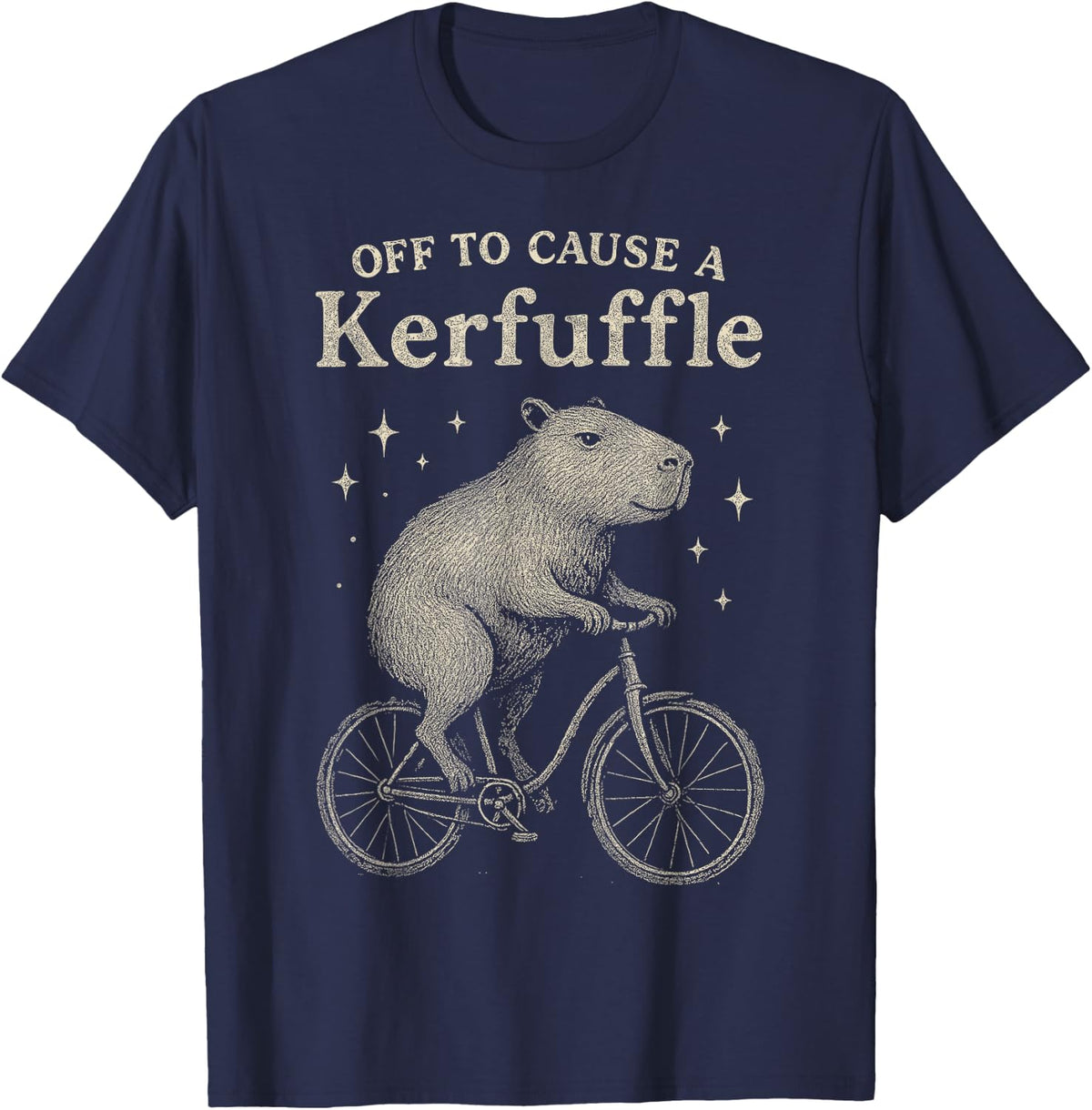 Off to Cause A Kerfuffle Capybara Bicycle Chaos T-Shirt - Navy Blue