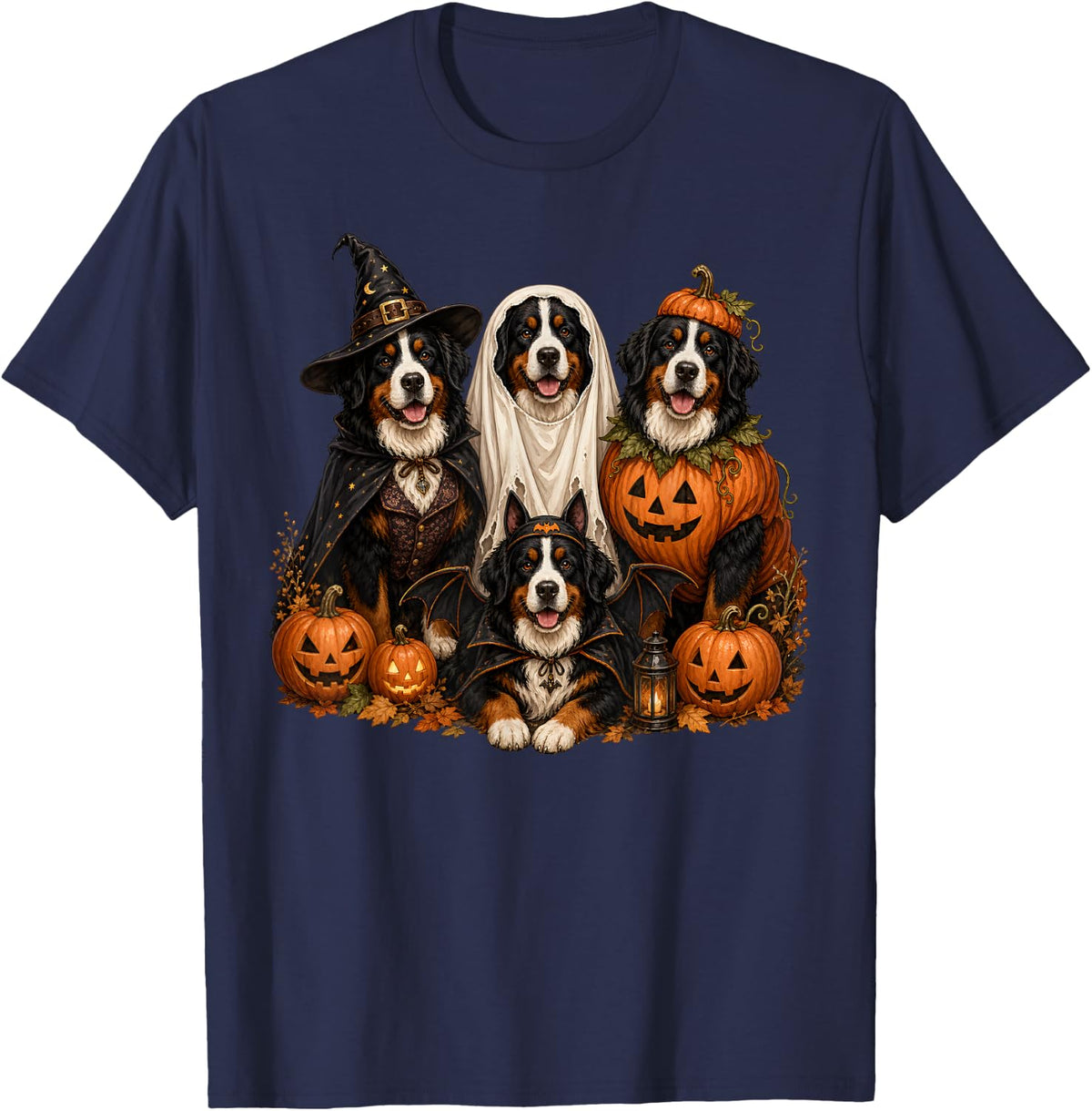 Bernese Mountain Dogs Halloween Pumpkin Boo-Nese T-Shirt - Navy Blue