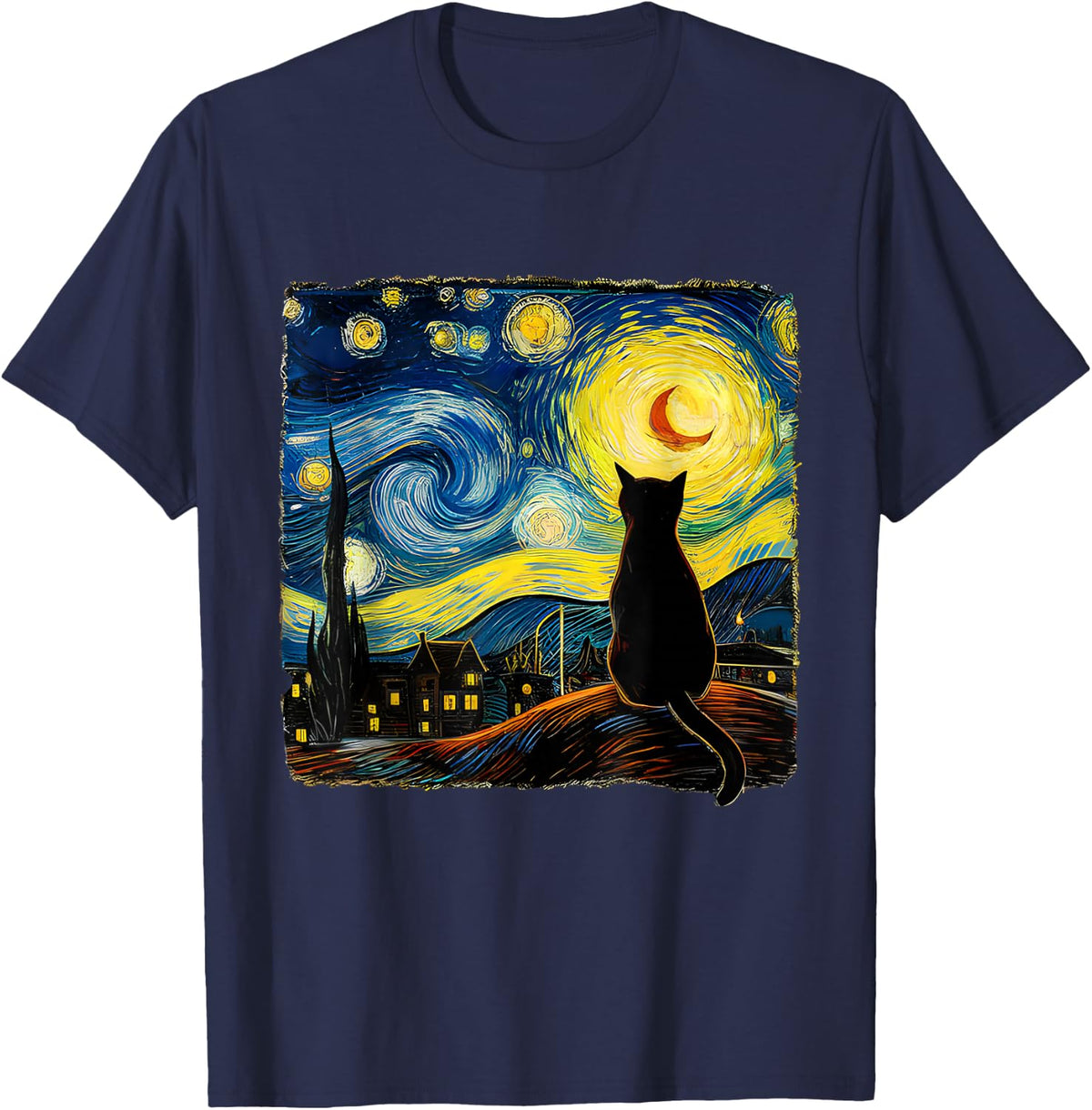 Cat Starry Night Cat For Cat Lover Cat Dad T-Shirt - Navy Blue