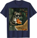 Pitbull Dog Eating Pizza Funny Meme Street Style T-Shirt - Navy Blue