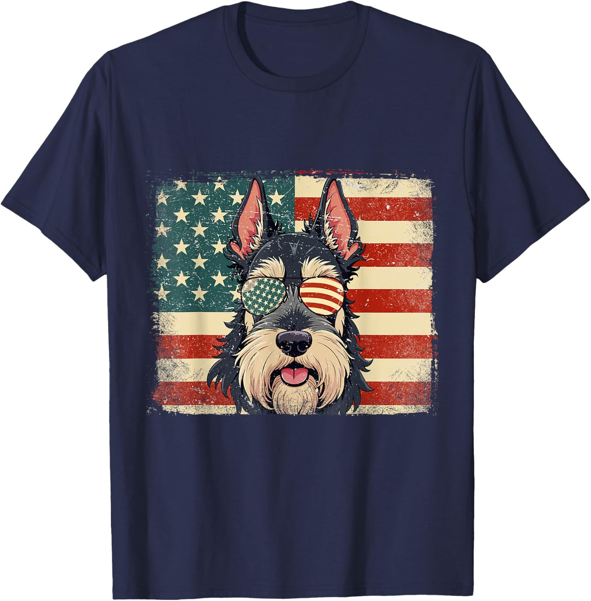 Patriotic Giant Schnauzer Dog Lover USA Flag 4th Of July T-Shirt for Men Women Kids - Navy Blue