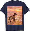Brindle Pit Bull Sunset Beach Dog Artwork T-Shirt - Navy Blue