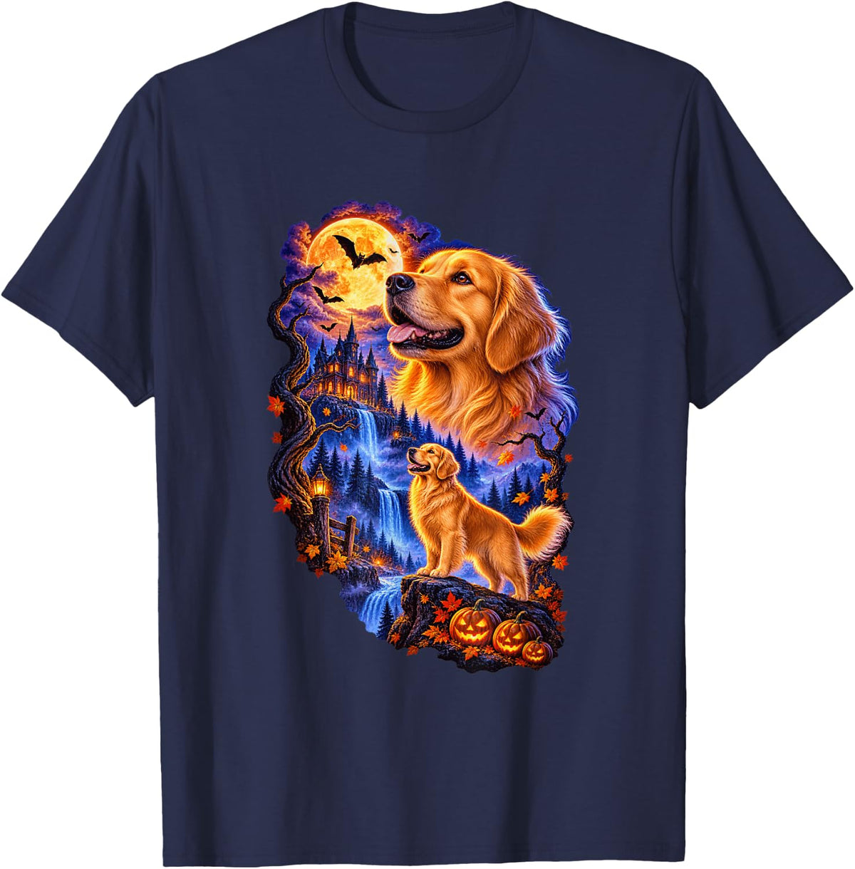 Goldendoodle Dog Halloween Pumpkin Dog Lover T-Shirt - Navy Blue