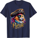 Cat Pirates Cat Purrate Cat Kitty Lover Adventure Memes T-Shirt - Navy Blue