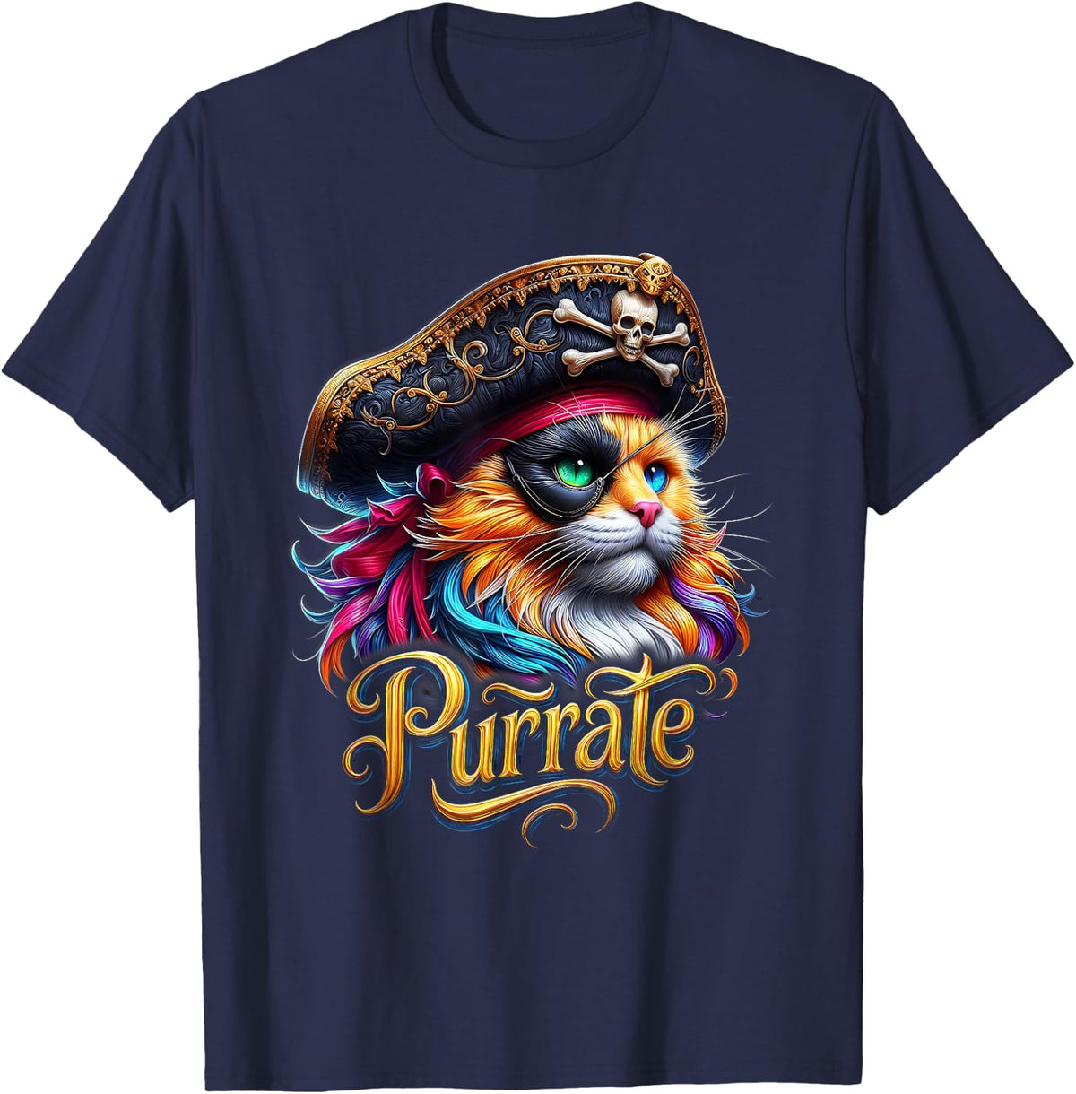 Cat Pirates Cat Purrate Cat Kitty Lover Adventure Memes T-Shirt - Navy Blue
