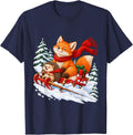 Christmas Fox and Hedgehog Aesthetic Cute Winter Animals Art T-Shirt - Navy Blue