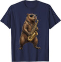 Cool Capybara Playing Saxophone Funny Jazz Music T-Shirt - Navy Blue