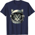 Space Cat Funny Cosmic Astronaut Cat Cute Retro Galaxy Cat Men Women Kids T-Shirt - Navy Blue