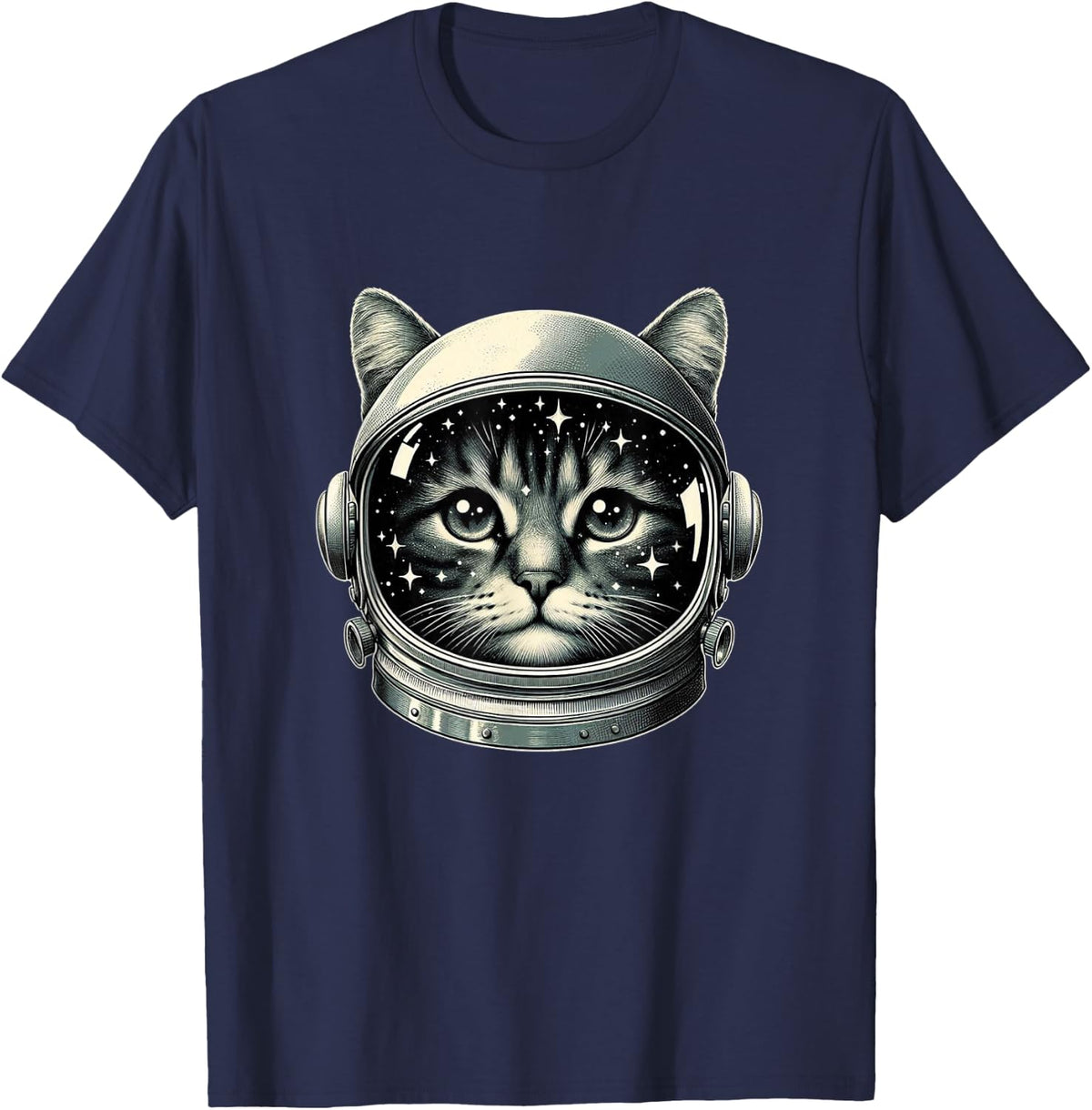 Space Cat Funny Cosmic Astronaut Cat Cute Retro Galaxy Cat Men Women Kids T-Shirt - Navy Blue