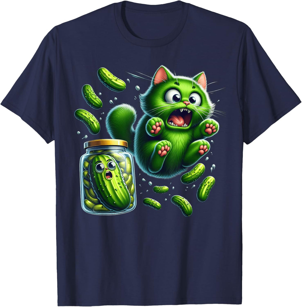 Funny Kittens vs Gherkin Pickle Cat Mom Lady T-Shirt - Navy Blue