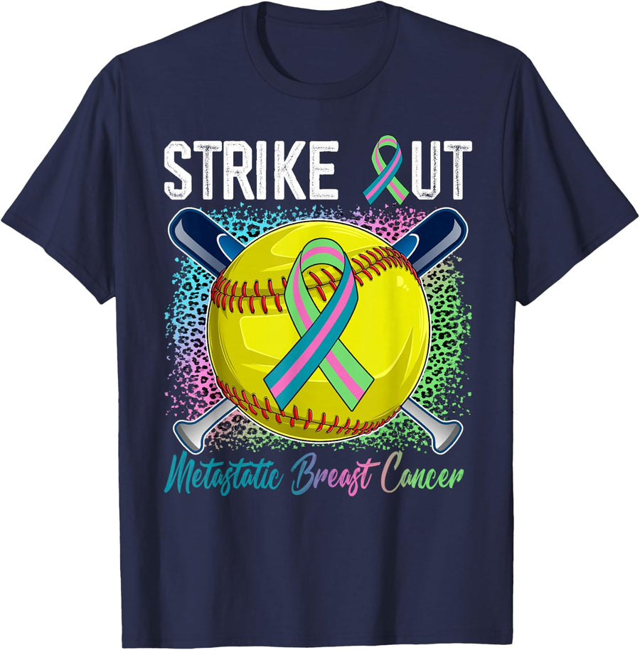 Strike Out Metastatic Breast Cancer Softball Ball Bats Women T-Shirt - Navy Blue