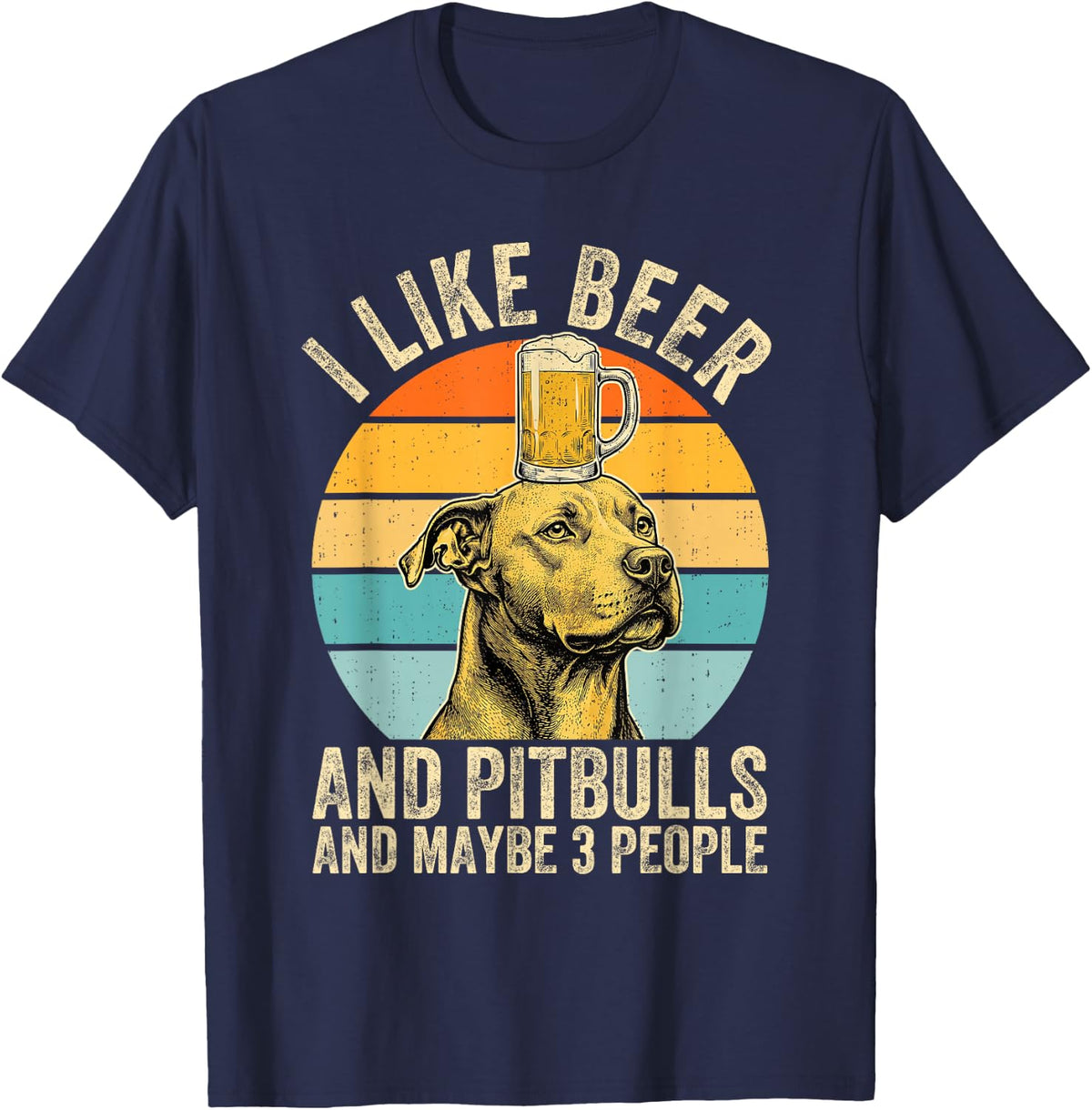 Retro Humor Quote Beer and Pitbulls Funny Saying Dog Meme T-Shirt - Navy Blue