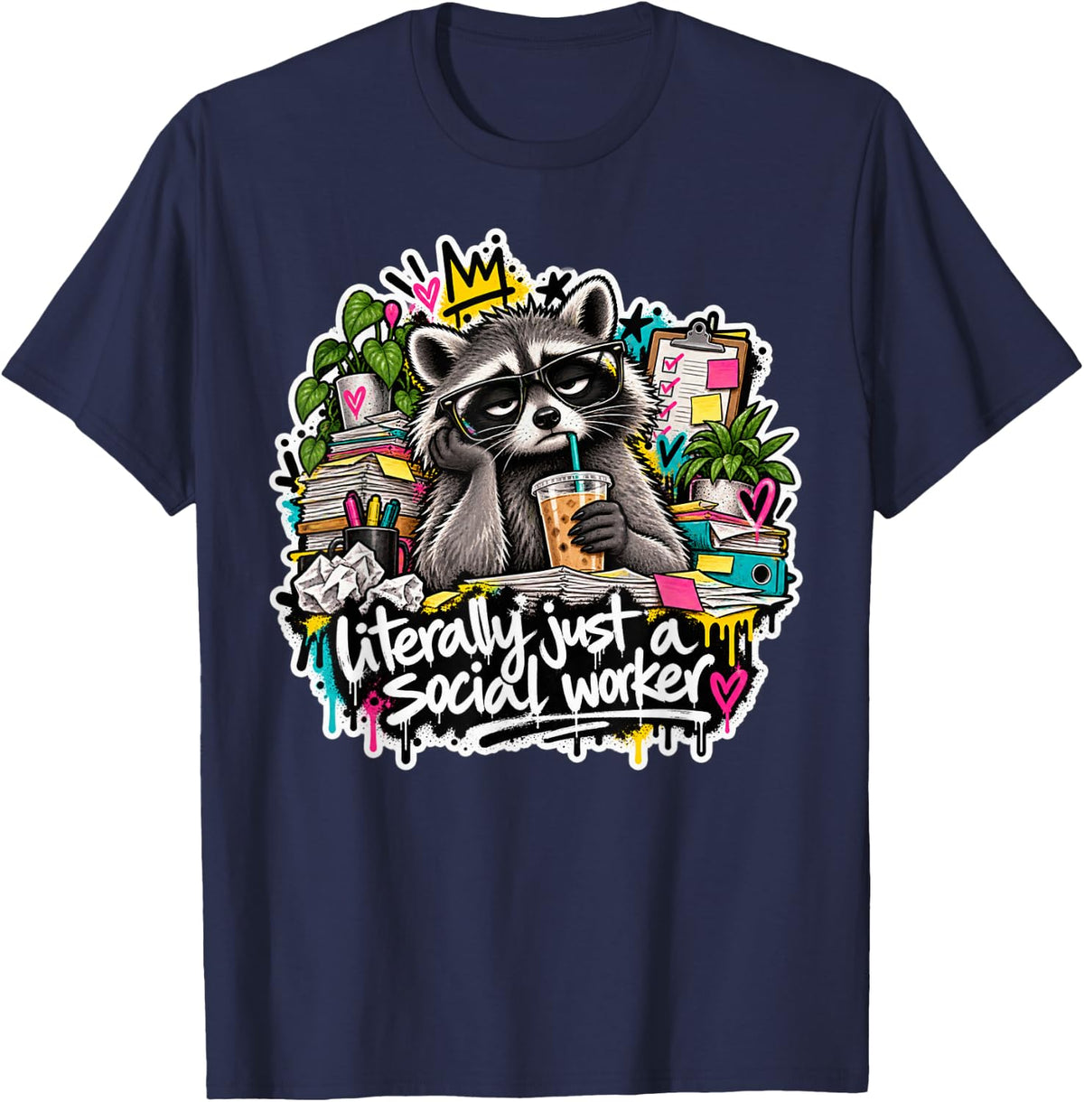 Literally Just a Social Worker Raccoon T-Shirt - Navy Blue