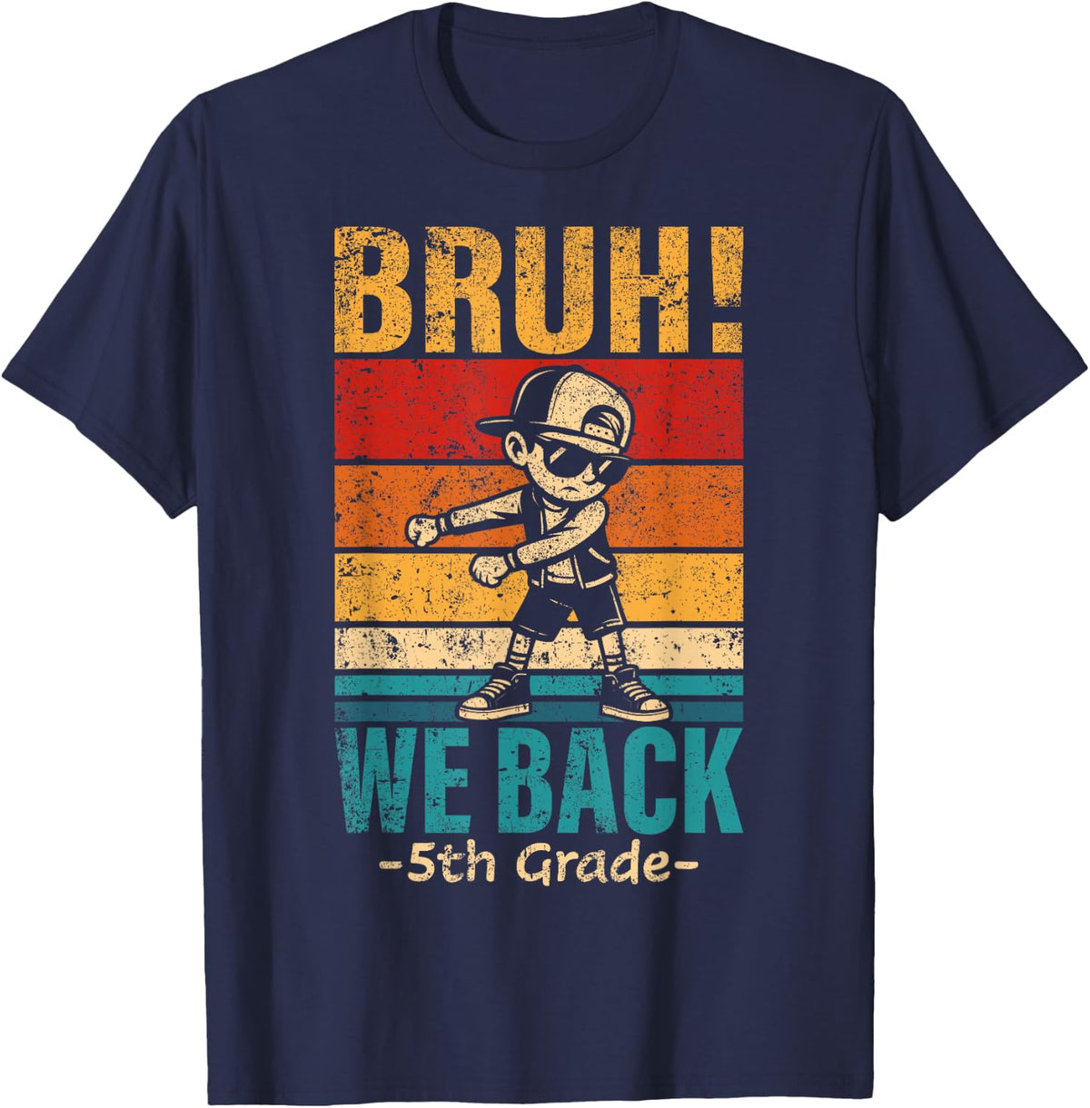 Fifth Grade Flossing Boy Bruh We Back 5th Grade Student Boys T-Shirt - Navy Blue