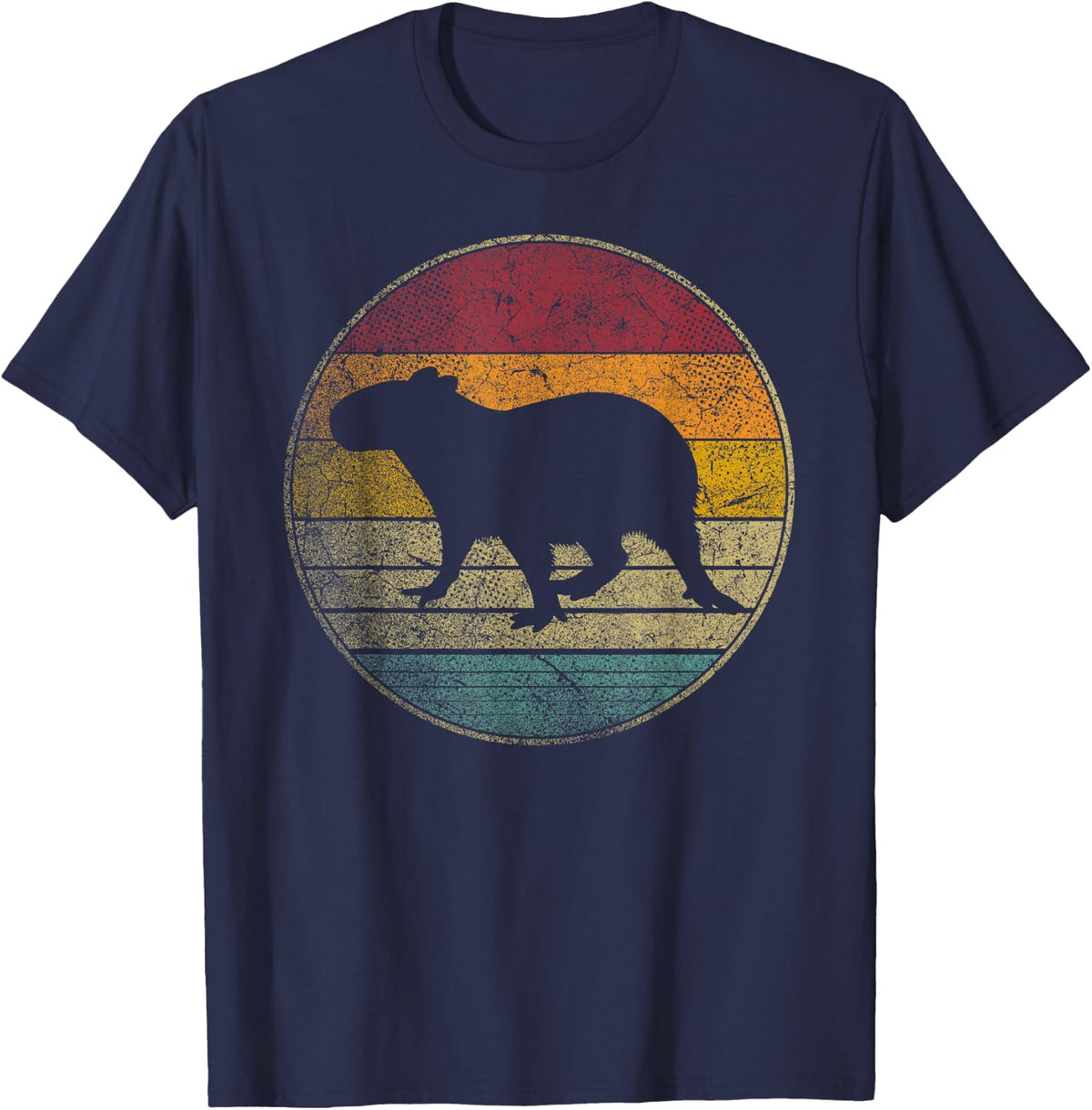 Capybara Vintage Distressed Retro Style Silhouette 70s Gift T-Shirt - Navy Blue