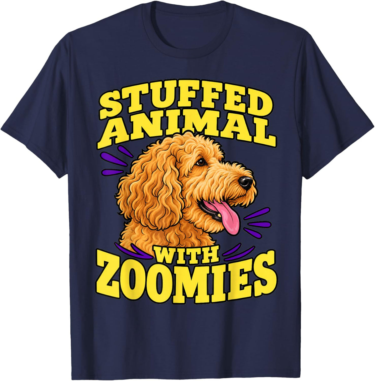 Goldendoodle Stuffed Animal with Zoomies Dog Mom Funny Curly T-Shirt - Navy Blue