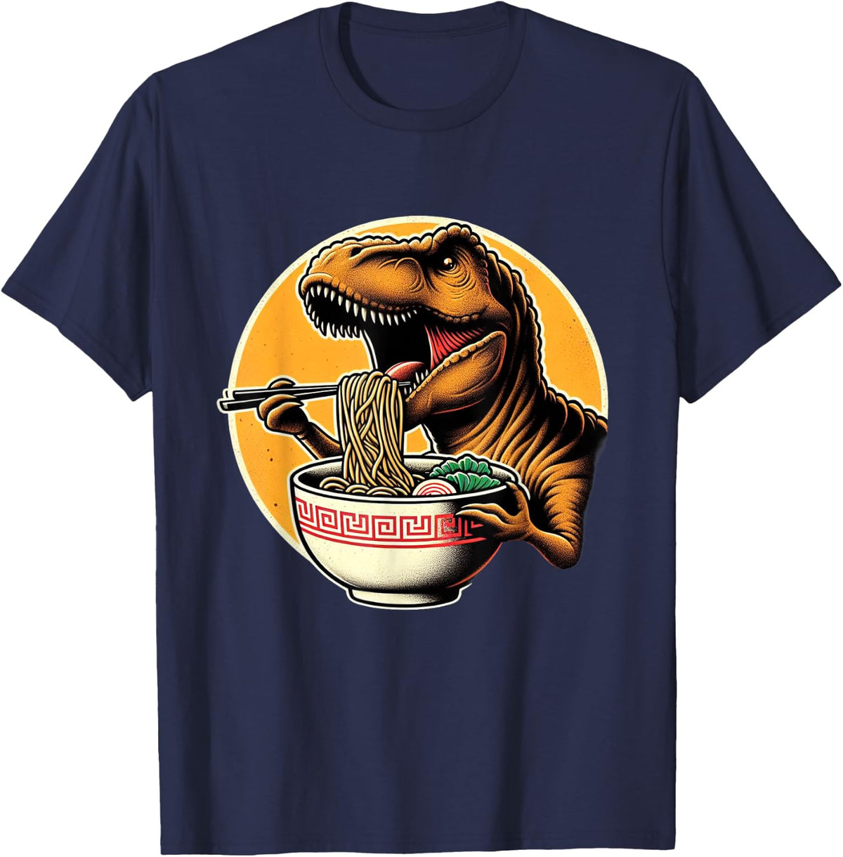 Dinosaur Ramen T-Rex Kawaii Neko Rex Japanese Noodles T-Shirt - Navy Blue