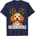 Goldendoodle Christmas Antlers Dog Xmas Lights Holly T-Shirt - Navy Blue