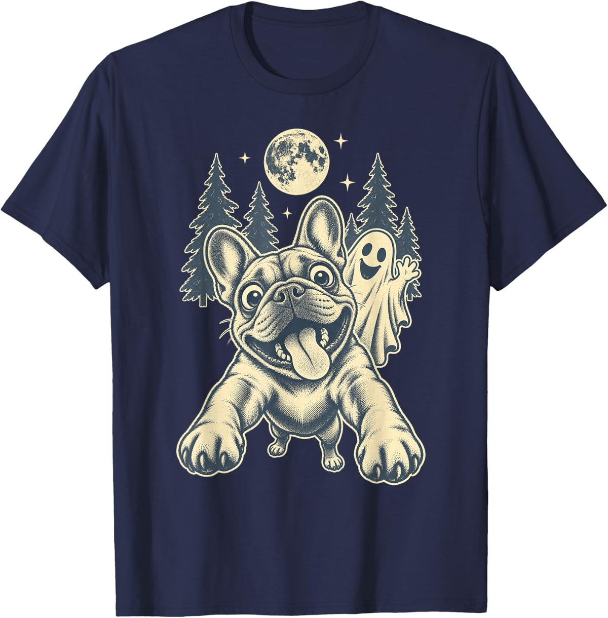 French Bulldog Ghost Selfie Halloween Dog Mom T-Shirt - Navy Blue