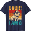 8 Year Old Birthday Boy Capybara Bruh It's My 8th Birthday T-Shirt Tee for Boys Turning Eight - Navy Blue