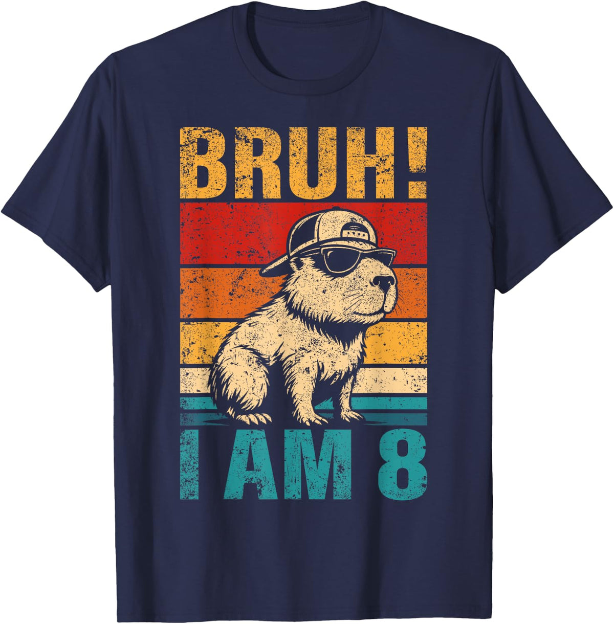 8 Year Old Birthday Boy Capybara Bruh It's My 8th Birthday T-Shirt Tee for Boys Turning Eight - Navy Blue