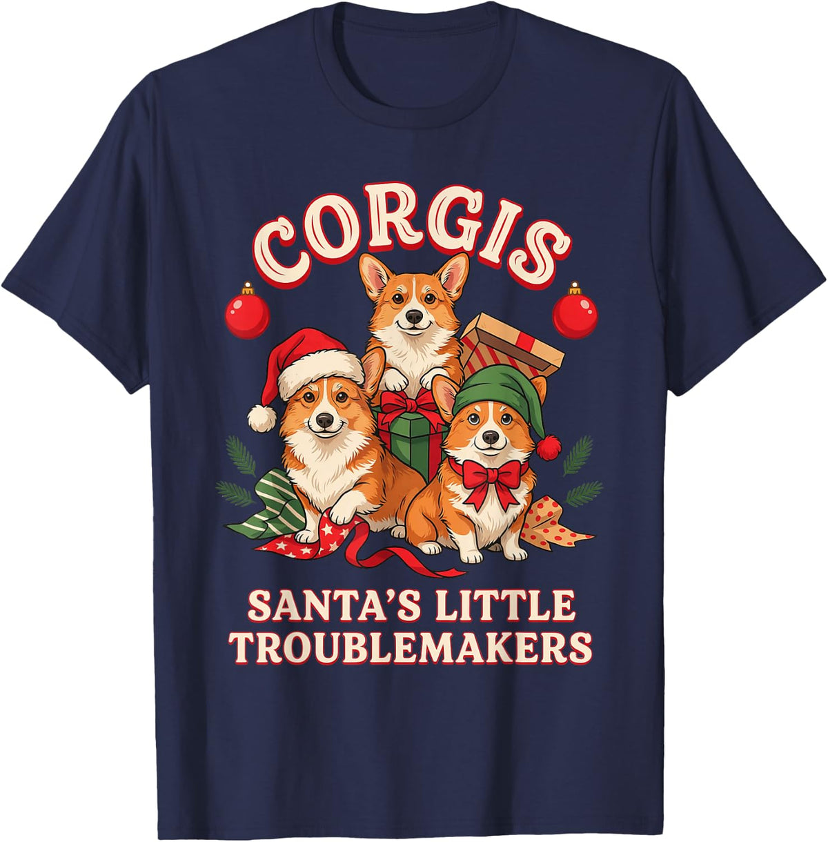 Corgi Santa's Little Troublemakers X-Mas T-Shirt - Navy Blue