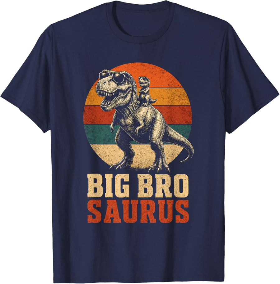 Dinosaur Big Bro Saurus T Rex Brother Family Matching T-Shirt - Navy Blue
