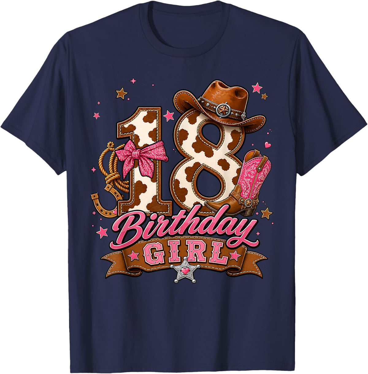 18th Birthday Girl Pink 18 Years Old Cowgirl Western Rodeo T-Shirt - Navy Blue