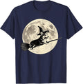 Corgi Witch Riding A Broomstick Halloween Moon Welsh Corgi T-Shirt - Navy Blue