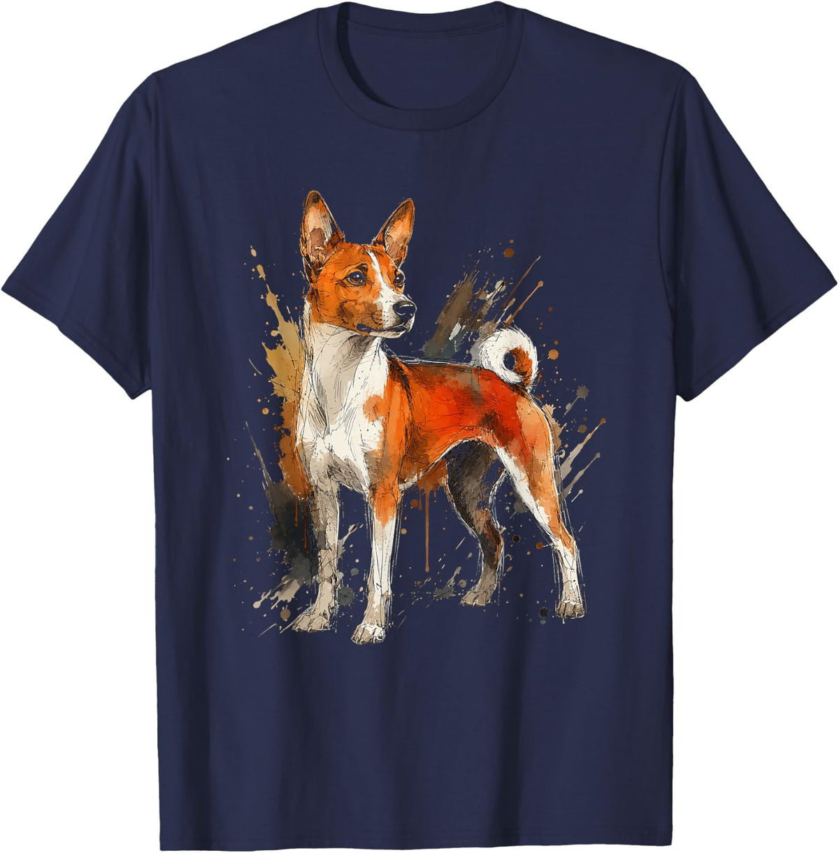 Abstract Basenji Artwork Design T-Shirt - Navy Blue