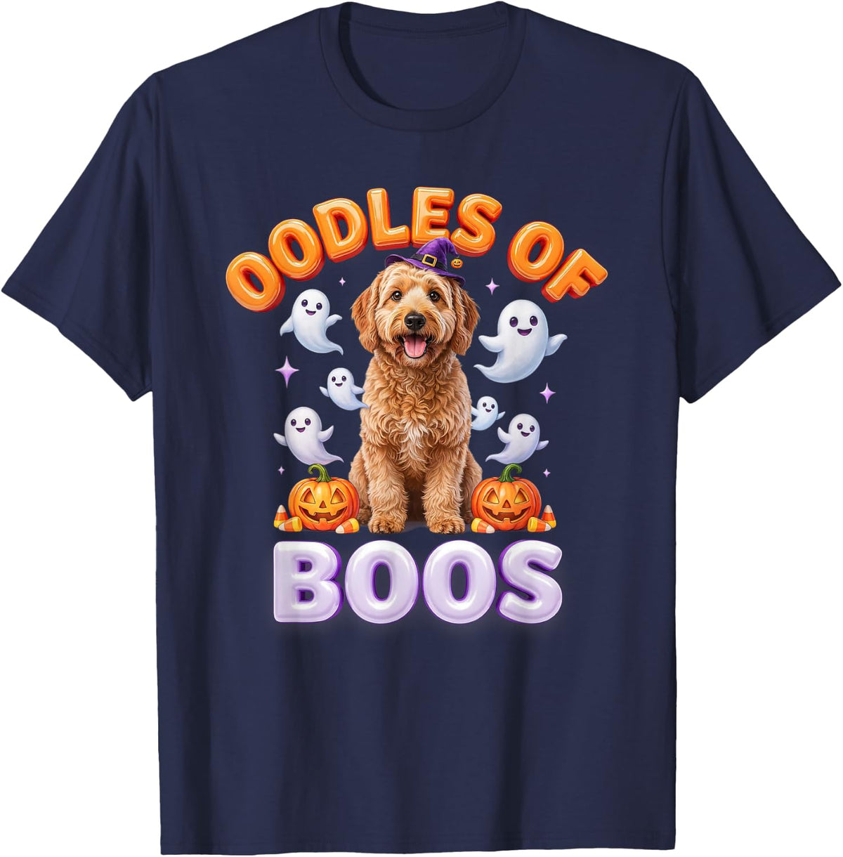 Oodles of Boos Goldendoodle Halloween Ghost Doodle Mom T-Shirt - Navy Blue