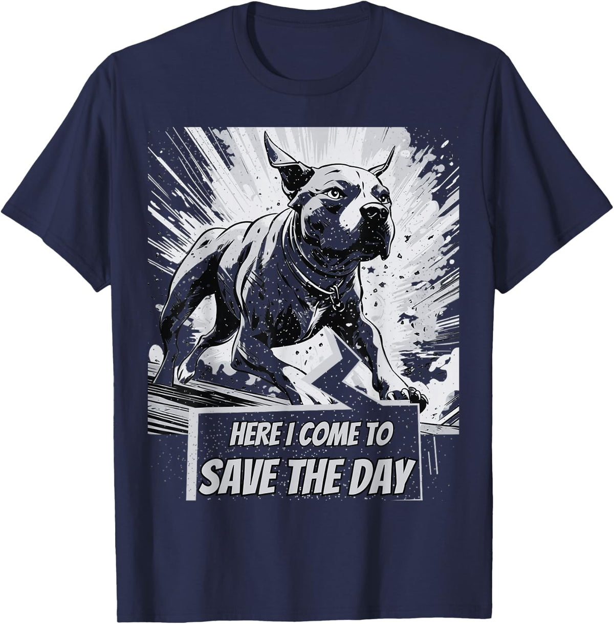 Pitbull Pit Bull Comics Style T-Shirt - Navy Blue
