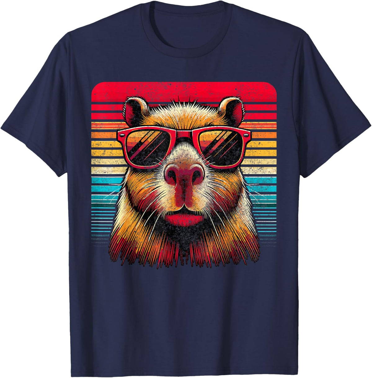 Capybara Retro Capybara Vintage Sunglasses T-Shirt - Navy Blue