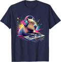 Capybara DJ DJing EDM Funky Dance Club T-Shirt - Navy Blue