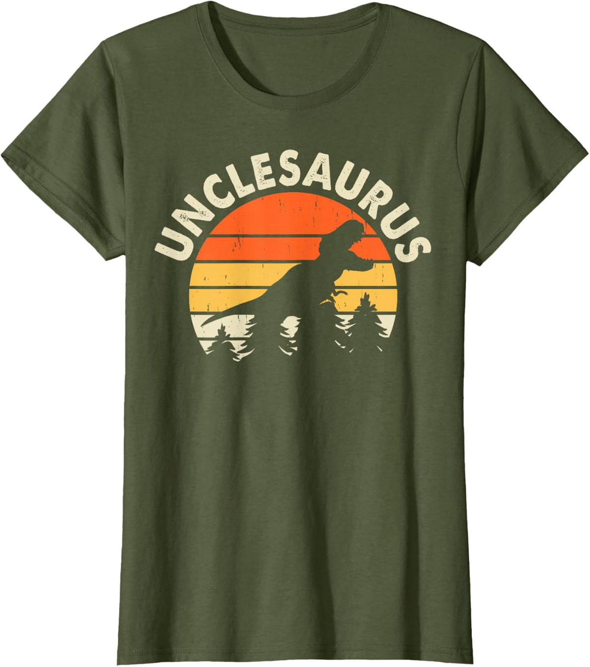 Unclesaurus Retro Uncle Dinosaur Lover T-Rex Dino T-Shirt - Olive Green