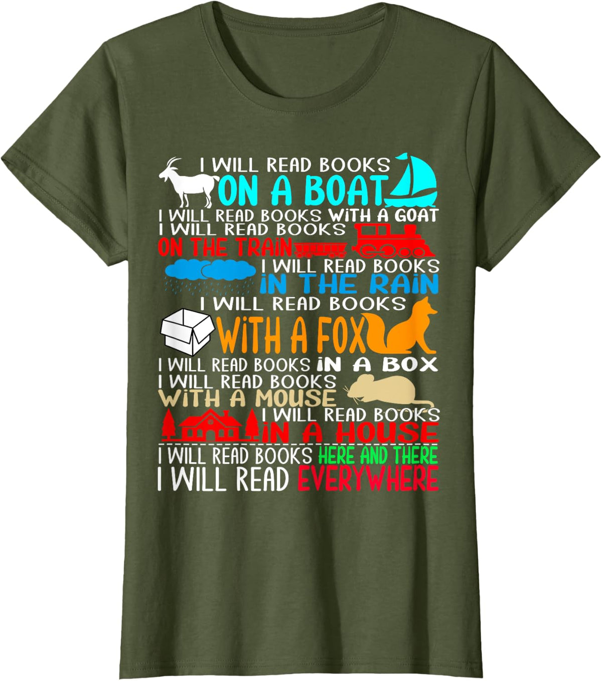 I Will Read Books Everywhere Book Themed Gifts For Men Women T-Shirt - Olive Green
