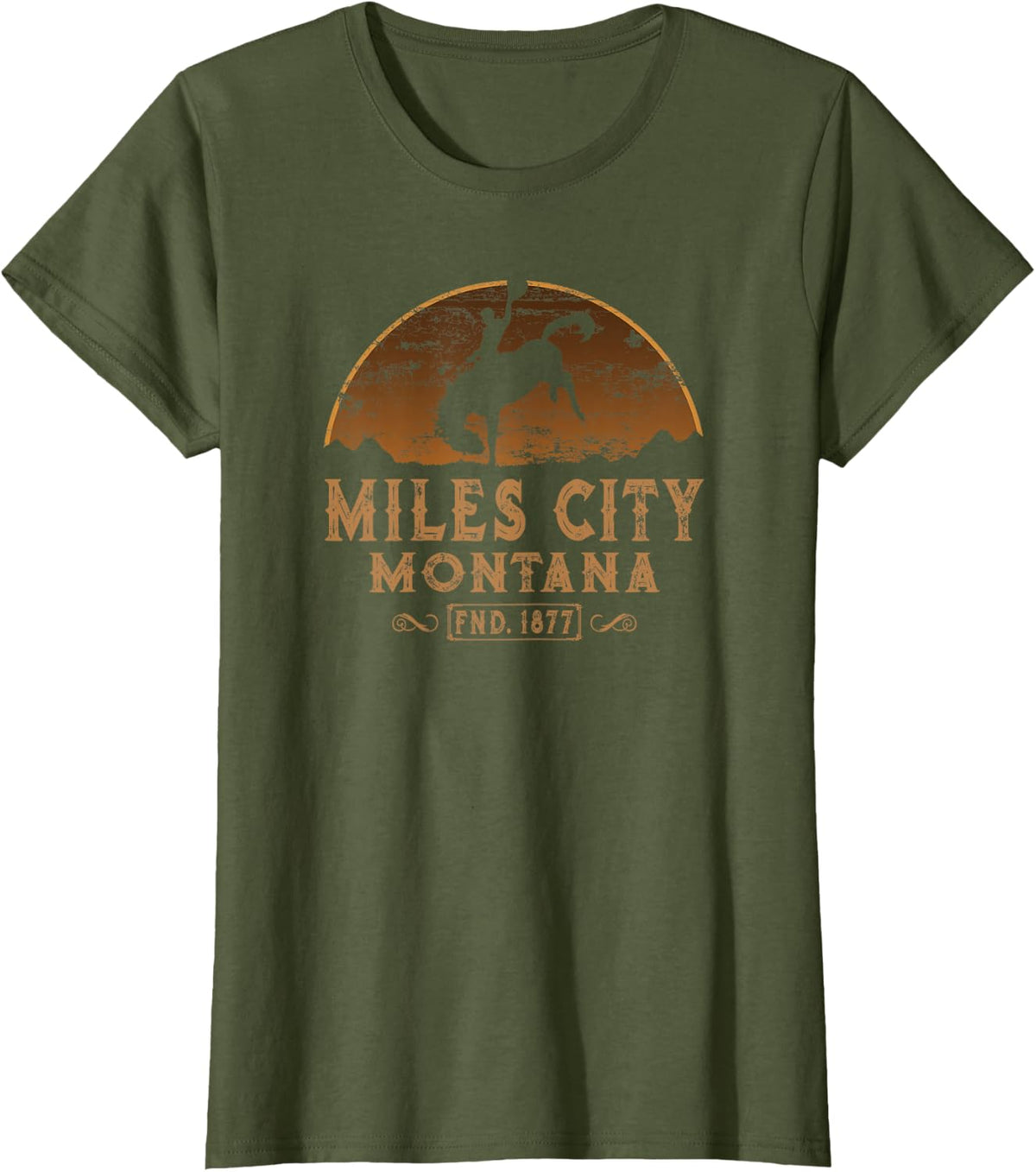 Miles City Montana MT Wild West Rodeo Cowboy T-Shirt - Olive Green