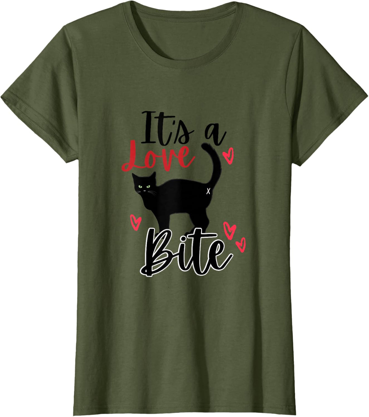 A Cat Bite Means Love, Kitty Valentines T-Shirt - Olive Green