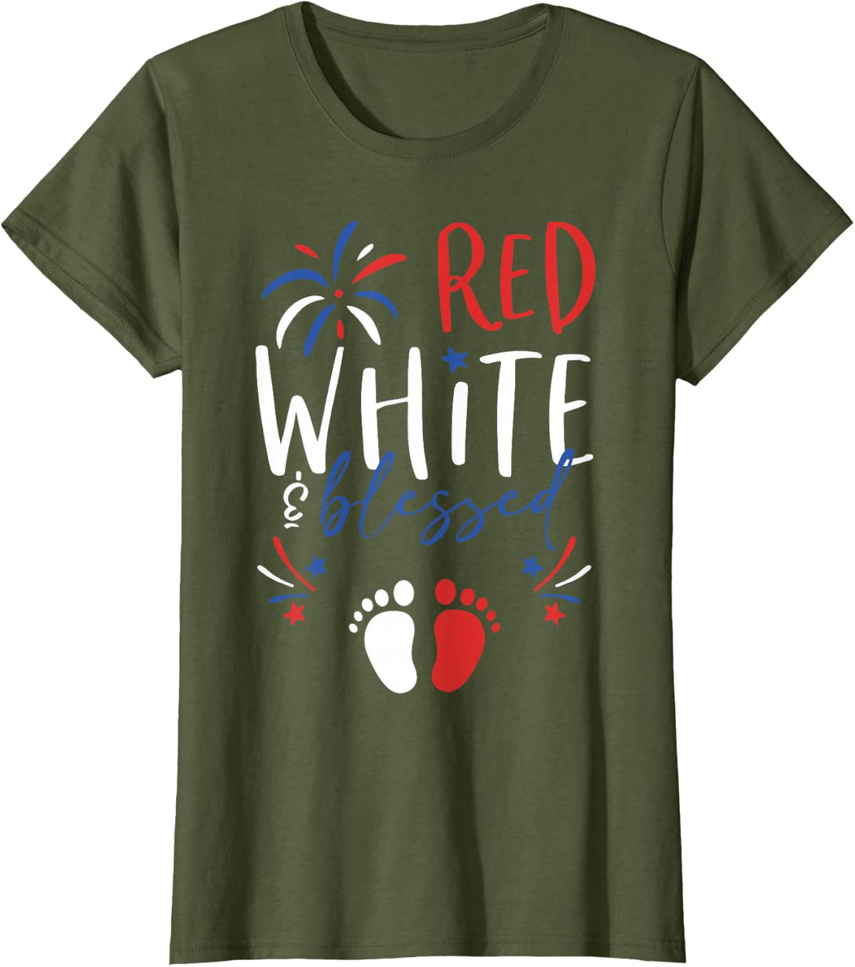 4th of July Pregnancy Women Dress Cute Patriotic Baby Reveal T-Shirt - Olive Green
